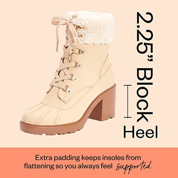 Beige Sherpa Chunky Heeled Combat Boots Size 8.5 - Picture 5 of 7